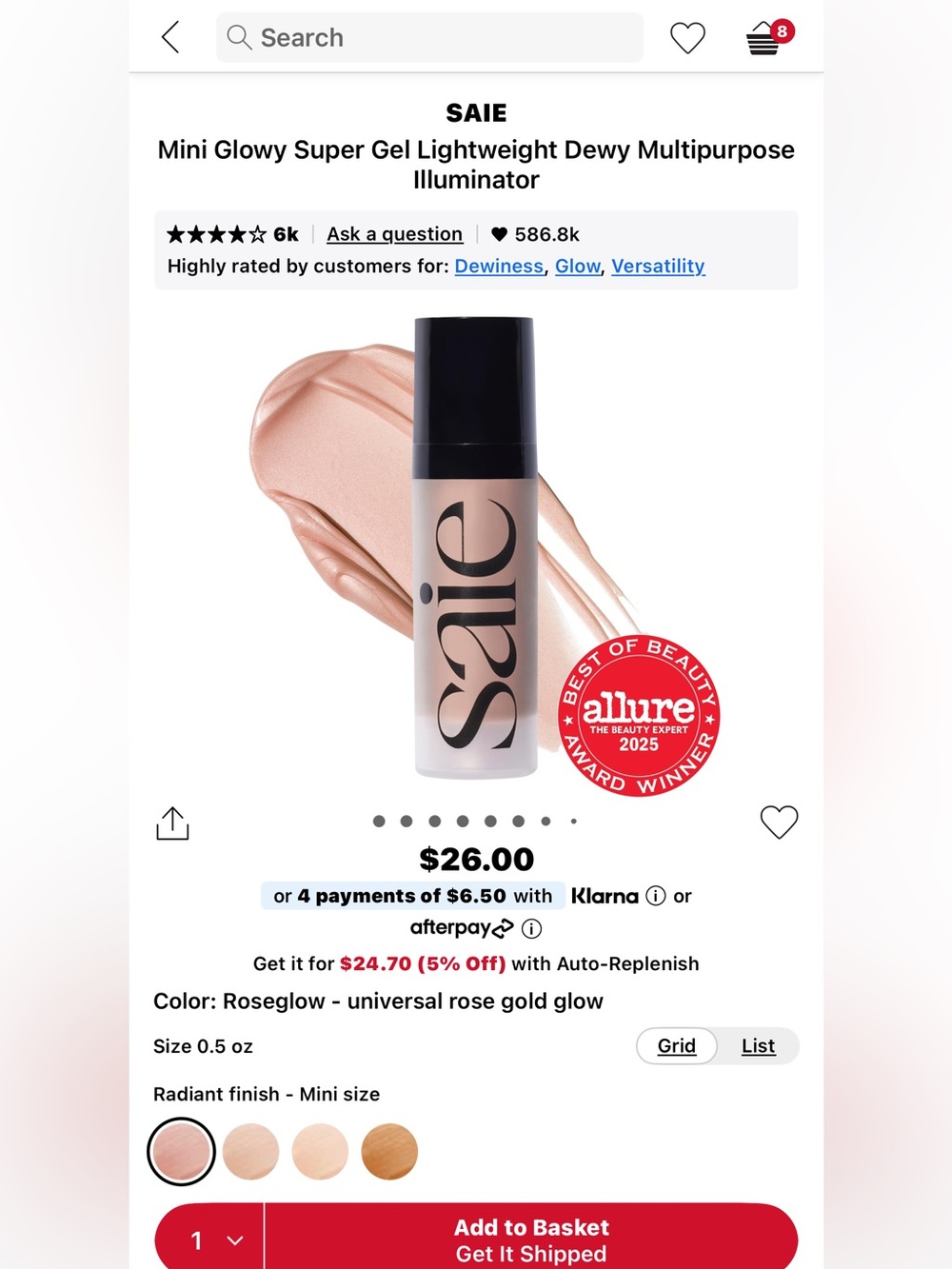 Saie Roseglow Mini Glowy Super Gel Illuminator — Rose Glow